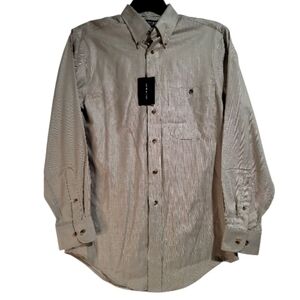 Mens shirt button-down tan woven herringbone easy-care office preppy